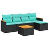 vidaXL 6 pcs conjunto sof&aacute;s de jardim c/ almofad&otilde;es vime PE preto