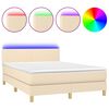 vidaXL Cama box spring c/ colch&atilde;o e LED 140x200 cm tecido cor creme