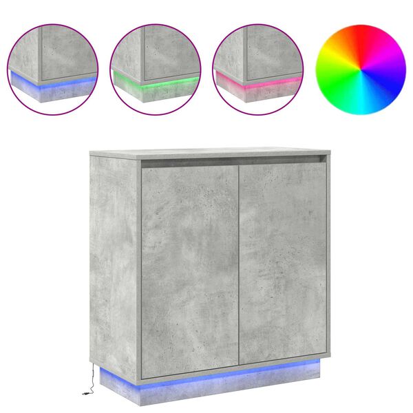 vidaXL Aparador LED Cinzento 71 x 34,5 x 75 cm Madeira processada