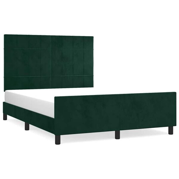 vidaXL Estrutura de cama sem colch&atilde;o 140x200 cm veludo verde-escuro
