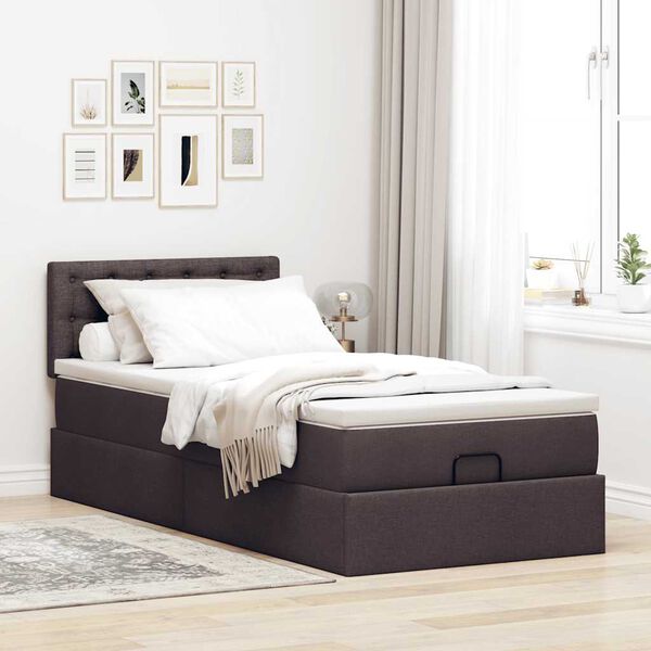 vidaXL Estrutura cama otomana colch&atilde;o 90x190 cm tecido castanho escuro