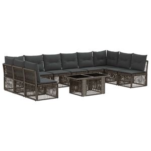 vidaXL Conjunto de Sof&aacute; de Jardim 11 unid. Cinzento vime PE