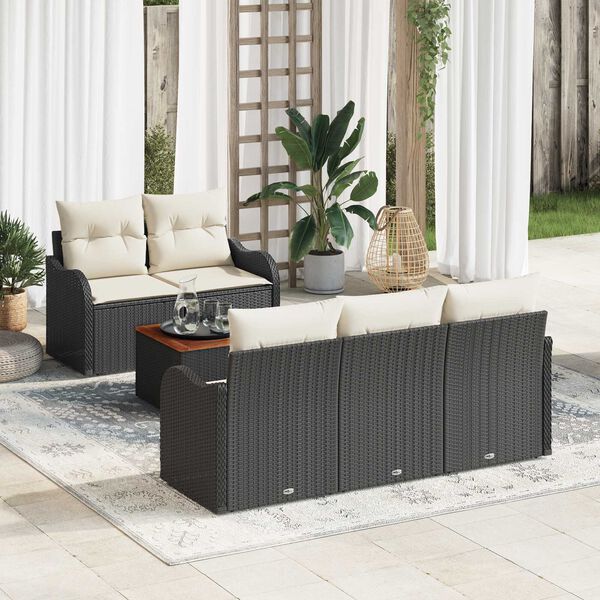 vidaXL Conjunto de Sof&aacute; de Jardim com almofada 6 pcs Preto vime PE