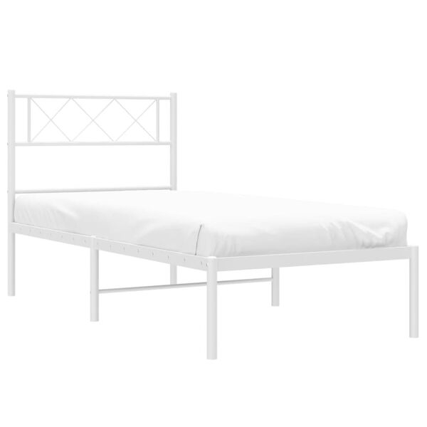 vidaXL Estrutura de cama em metal com cabeceira 107x203 cm branco