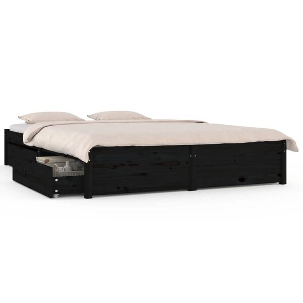 vidaXL Estrutura de cama c/ gavetas 120x190 cm pequena casal preto