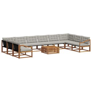 vidaXL Conjunto de Sof&aacute;s para Exterior 11 pcs Cinza Natural e Claro