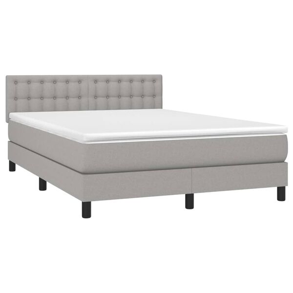 vidaXL Cama box spring c/ colch&atilde;o e LED 140x200 cm tecido cinza-claro
