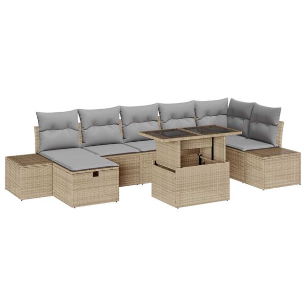 vidaXL Conjunto de Sof&aacute; de Jardim 8 pcs Bege Rattan Sint&eacute;tico