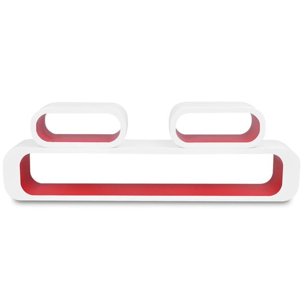 Conjunto 3 prateleiras/cubos de parede MDF branco-vermelho