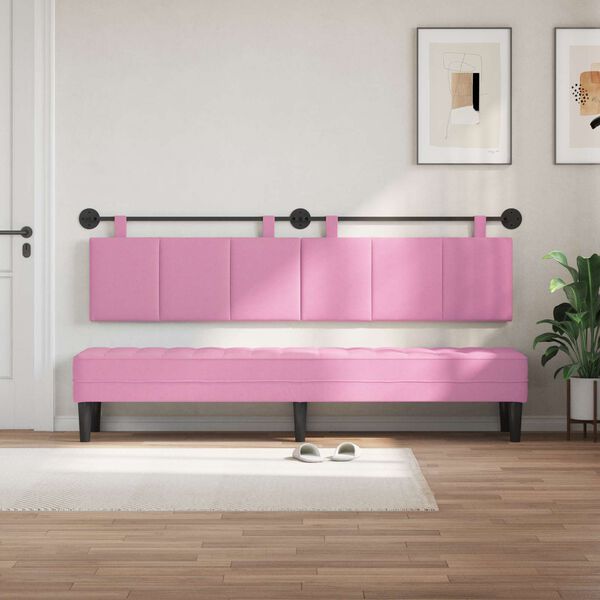 vidaXL Cabeceira Suspensa Riscas Rosa 210 x 55 x 5 cm tecido