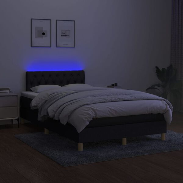 vidaXL Cama box spring c/ colch&atilde;o e LED 120x200 cm tecido preto