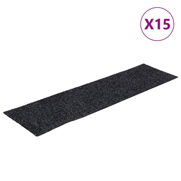 vidaXL Tapetes de escada autoadesivos 15 peças 76x20 cm cinza retangulares
