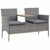 vidaXL Banco de jardim 2 lugares com mesa centro 143 cm vime PE cinza