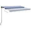 vidaXL Toldo retr&aacute;til manual com LED 3,5x2,5 m azul e branco