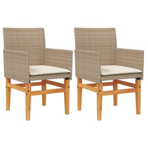 vidaXL Cadeiras de jardim c/ almofad&otilde;es 2 pcs vime PE/madeira bege