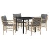 vidaXL Conjunto de Jantar para Jardim com almofada 5 pcs Bege vime PE