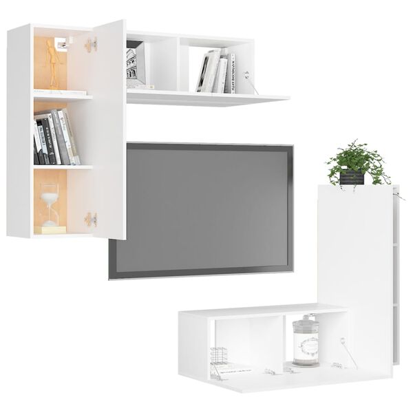 vidaXL 4 pcs conjunto de móveis de TV derivados de madeira branco