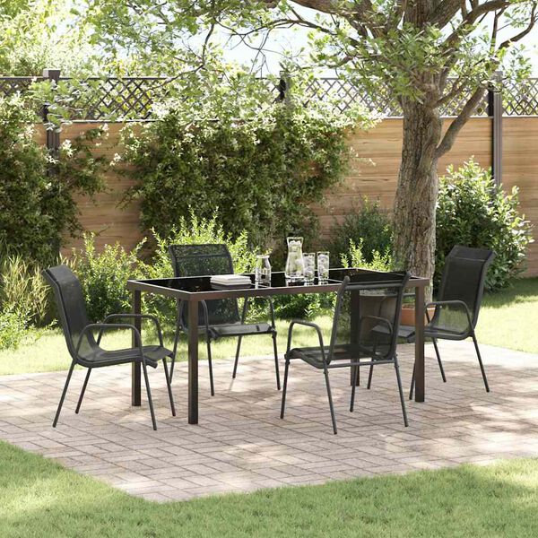 vidaXL Conjunto de Jantar para Jardim 5 pcs Preto Textileno e a&ccedil;o