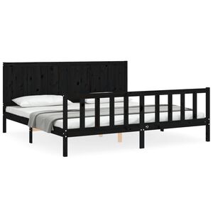 vidaXL Estrutura de cama com cabeceira 200x200 cm madeira maci&ccedil;a preto