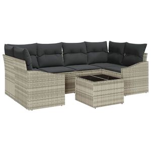 vidaXL Conjunto de Sof&aacute;s com almofada 7 pcs Cinzento-claro vime PE