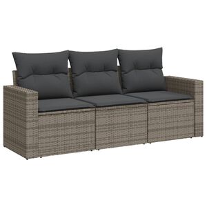 vidaXL 3 pcs conjunto sof&aacute;s de jardim c/ almofad&otilde;es vime PE cinzento