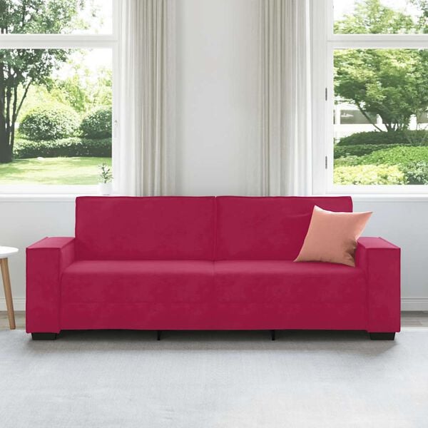 vidaXL Sof&aacute; de 3 lugares veludo 220x78x84 cm vermelho tinto