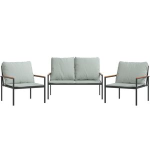 vidaXL 3 pcs conjunto lounge de jardim com almofad&otilde;es a&ccedil;o antracite