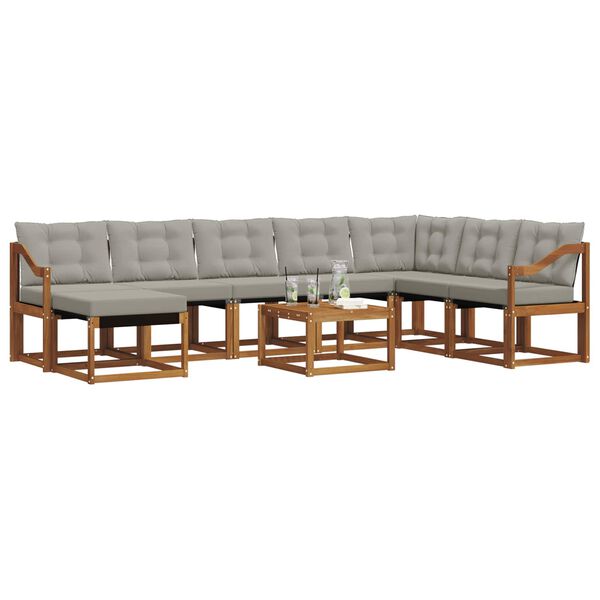 vidaXL Conjunto de Sof&aacute;s para Exterior 9 pcs Cinza Natural e Claro
