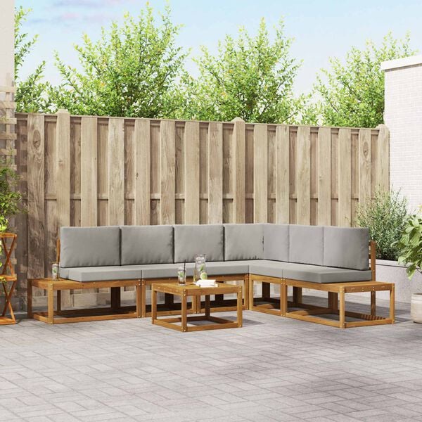 vidaXL Conjunto de Sof&aacute;s para Exterior 7 Pe&ccedil;a Cinza Natural e Claro