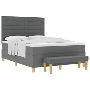 vidaXL Cama Box com colch&atilde;o Cinzento escuro 140 x 200 cm tecido