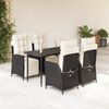 vidaXL 5 pcs conjunto de jantar p/ jardim c/ almofad&otilde;es vime PE preto