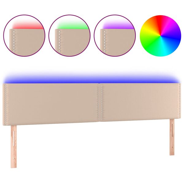 vidaXL Cabeceira cama c/ LED couro artificial 160x5x78/88cm cappuccino
