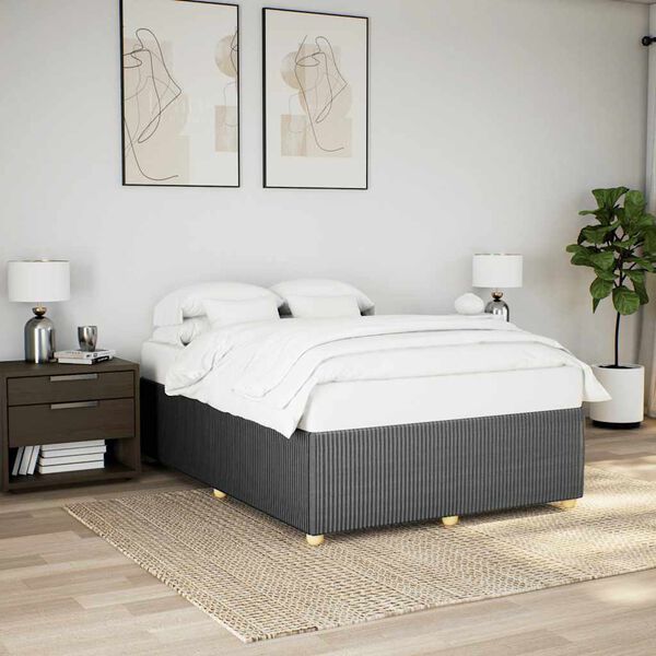 vidaXL Estrutura de cama sem colch&atilde;o 160x200 cm tecido cinzento-escuro