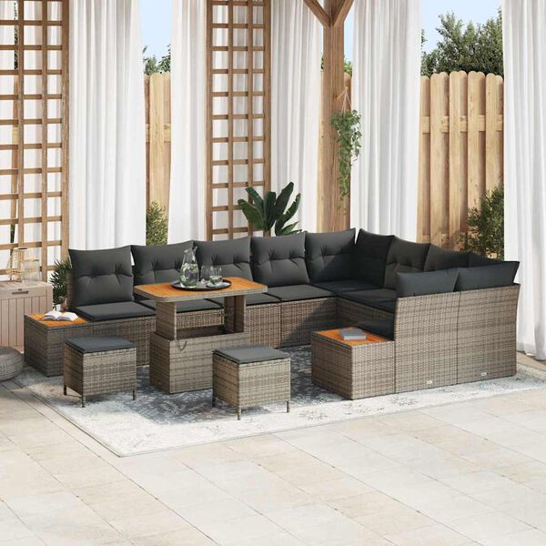 vidaXL Conjunto de Sof&aacute; de Jardim Cinzeto Rattan Sint&eacute;tico