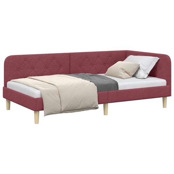 vidaXL Estrutura de Cama de Canto Vinho Vermelho 90 x 200 cm tecido