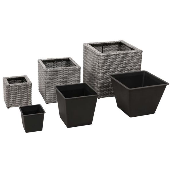 vidaXL Vasos/floreiras de jardim elevados 3 pcs vime PE cinzento