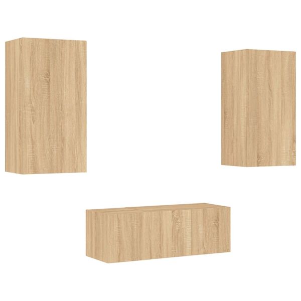 vidaXL 4pcs m&oacute;veis parede p/ TV c/ LEDs deriv. madeira carvalho sonoma