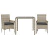 vidaXL 3 pcs conjunto jantar jardim c/ almofad&otilde;es PE/vidro cinza claro