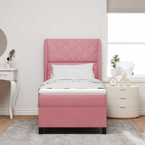 vidaXL Cama Box com colch&atilde;o com cabeceira Rosa 200 x 100 cm Poli&eacute;ster