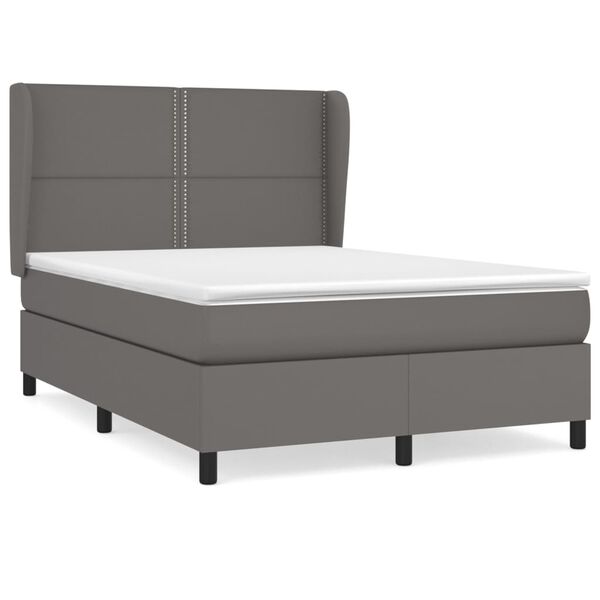 vidaXL Cama com molas/colchão 140x190 cm couro artificial cinzento