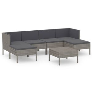 vidaXL 7 pcs conjunto lounge de jardim c/ almofad&otilde;es vime PE cinzento
