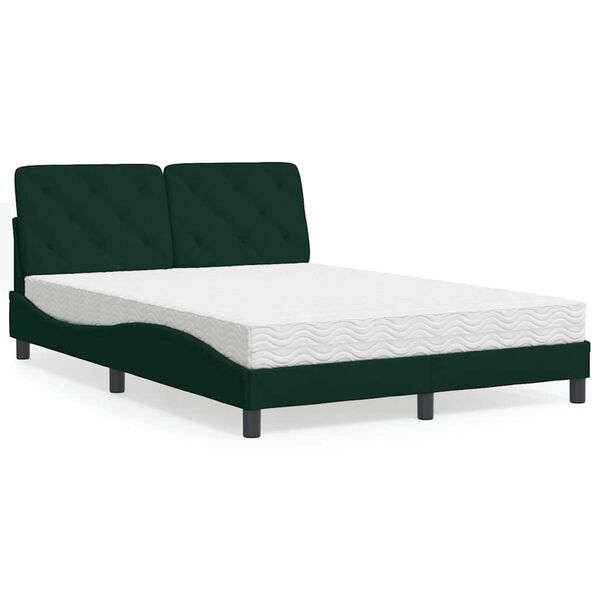 vidaXL Cama com colch&atilde;o 140x190 cm veludo verde-escuro