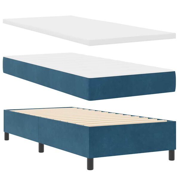 vidaXL Cama Box com colch&atilde;o Azul escuro 90 x 190 cm Veludo