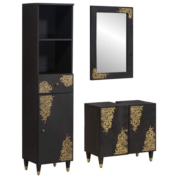 vidaXL Conjunto de Arm&aacute;rios para Banheiro com gaveta 3 pcs Preto