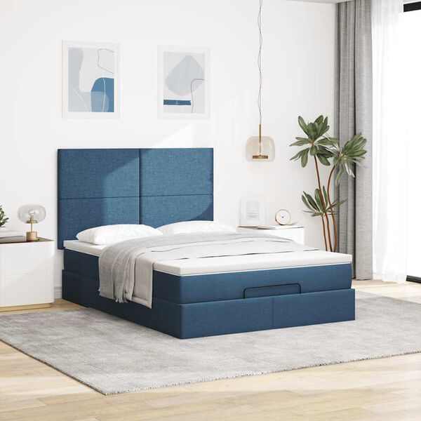vidaXL Estrutura de cama otomana com colch&atilde;o 140x190cm tecido azul