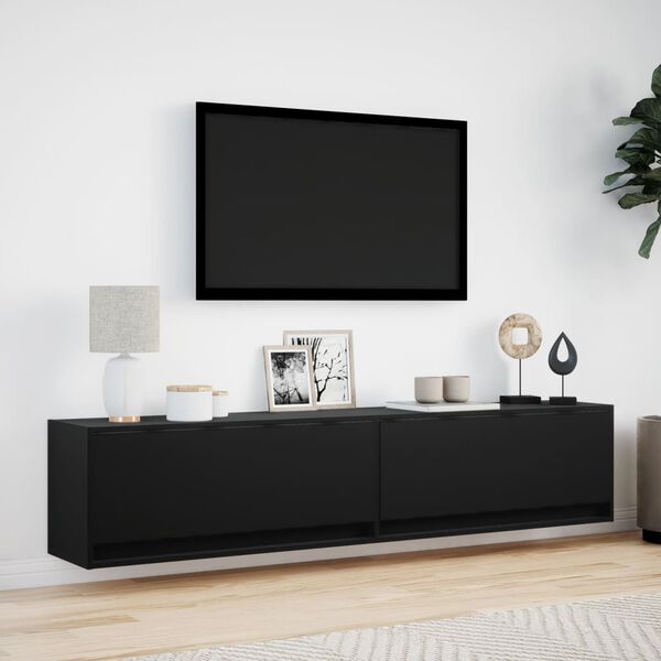 vidaXL Móvel de parede para TV com luzes LED 180x31x38 cm preto