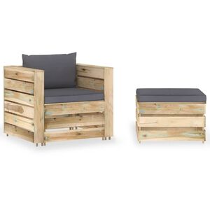 vidaXL 2 pcs conj. lounge jardim c/ almofad&otilde;es madeira impreg. verde