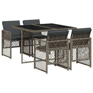 vidaXL 5 pcs conjunto de jantar p/ jardim c/ almofad&otilde;es vime PE cinza