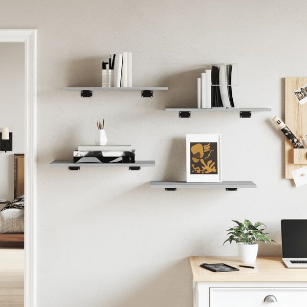 vidaXL Prateleiras de parede 4pcs derivados de madeira cinzento sonoma