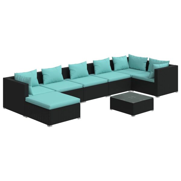 vidaXL 8 pcs conjunto lounge de jardim c/ almofad&otilde;es vime PE preto